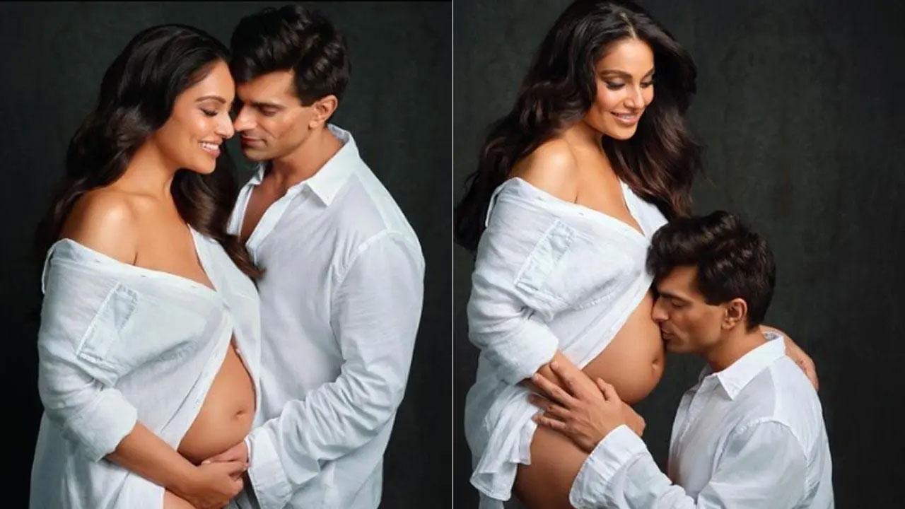 Bipasha Basu looks adorable in pregnancy glow as she caresses baby bump