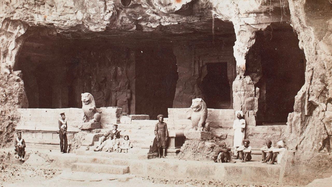 Cave clusters such as the Elephanta, Kanheri, Mahakali Caves date back to 1-2 BCE. Historian Kurush Dalal says that such elaborate community-religious structures could not be built without a rich and thriving social and economic structure behind them. Elephanta Caves, Bombay, late 19th Century. Attributed to William Johnson and William Henderson. Pic/Sarmaya Arts Foundation