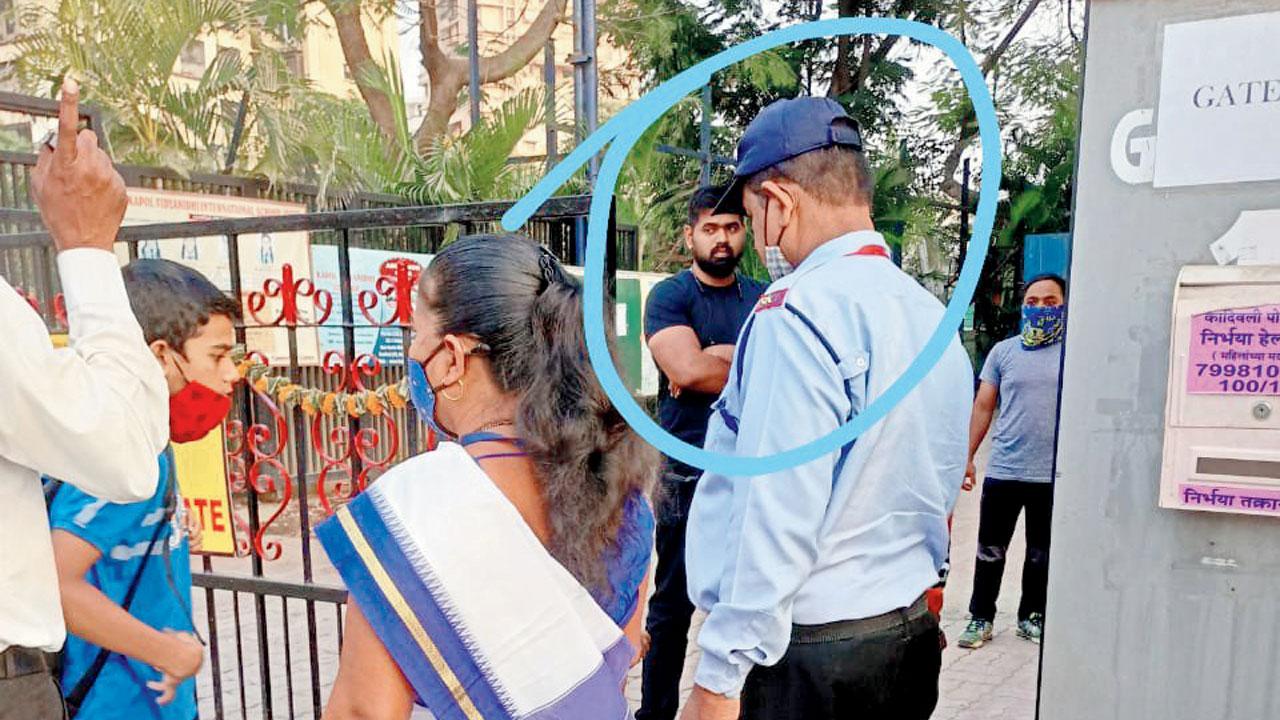 Parents say the man in black T-shirt (circled) is one of the bouncers deployed at the Kandivli school in April