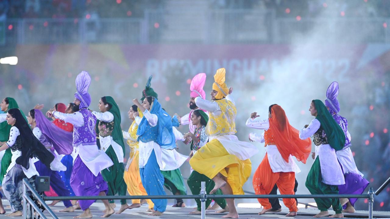 Bhangra artists perform during the closing ceremony of the Commonwealth Games 2022. Photo/PTI
