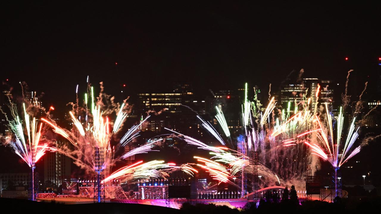 Fireworks are in full flow over the Alexander Stadium during the closing ceremony for the Commonwealth Games 2022. Photo/AFP