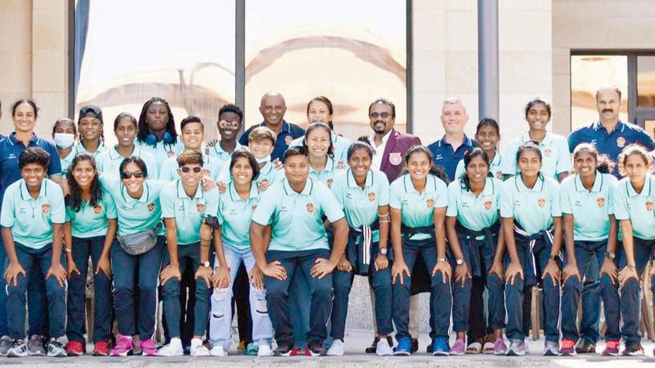 The Gokulam Kerala FC women’s team on their arrival in Uzbekistan on Tuesday