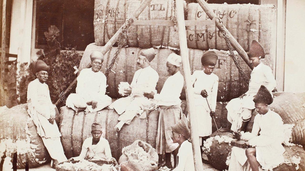 Cotton trade catapulted Bombay into the spot of a global financial hub. Cotton Merchants, Bombay, late 19th century, William Johnson and William Henderson. pics/Sarmaya Arts Foundation