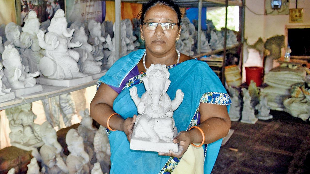 Sushma Deepak Mandlekar, a mother of two, who lost her husband five years ago, has barely managed to sell any of the 300-odd clay idols at her workshop-cum-home. She had taken a loan of Rs 2 lakh from the bank to buy raw materials.  “I have to pay Rs 40,000 to the bank with interest, and the date is nearing, but I don’t have the money,” she says