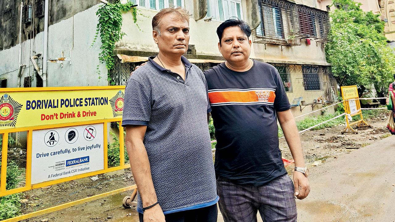 Society members Mahesh Sevekar (left) and Latesh Pandya outside Om Shree Geetanjali Nagar in Borivli West