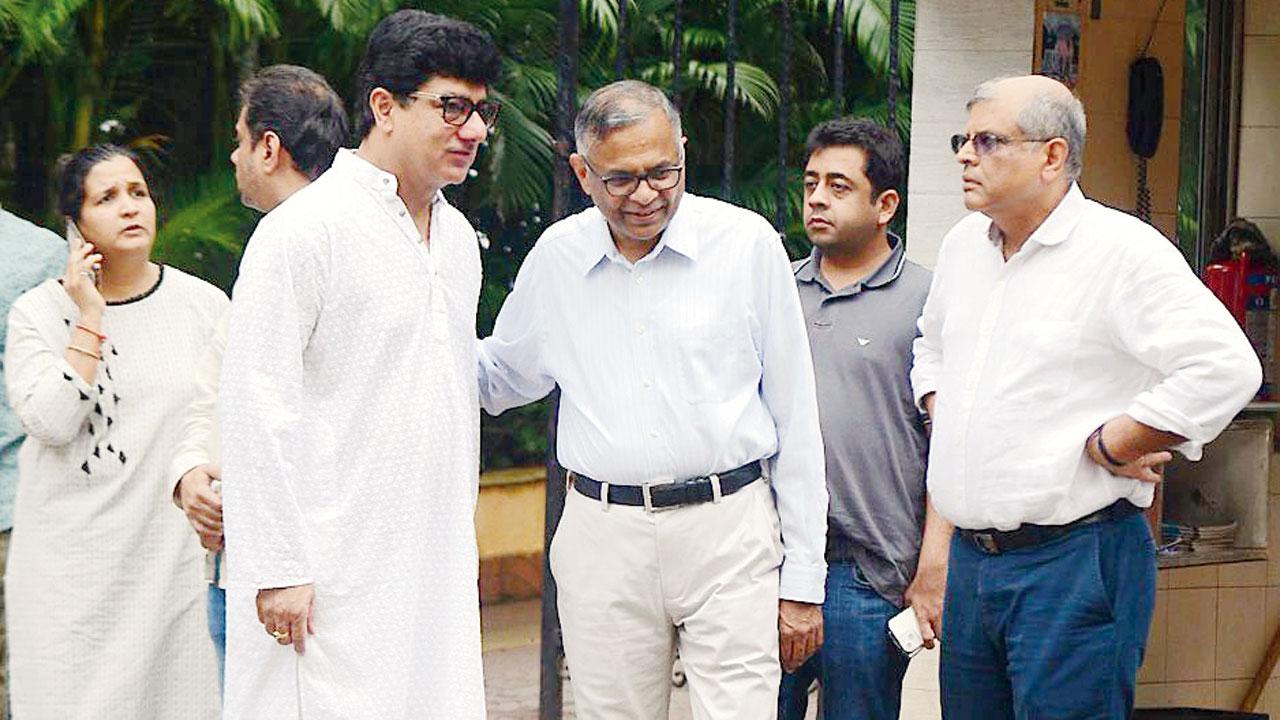 Tata Group chairman Natarajan Chandrasekaran at the Jhunjhunwala residence on Sunday 