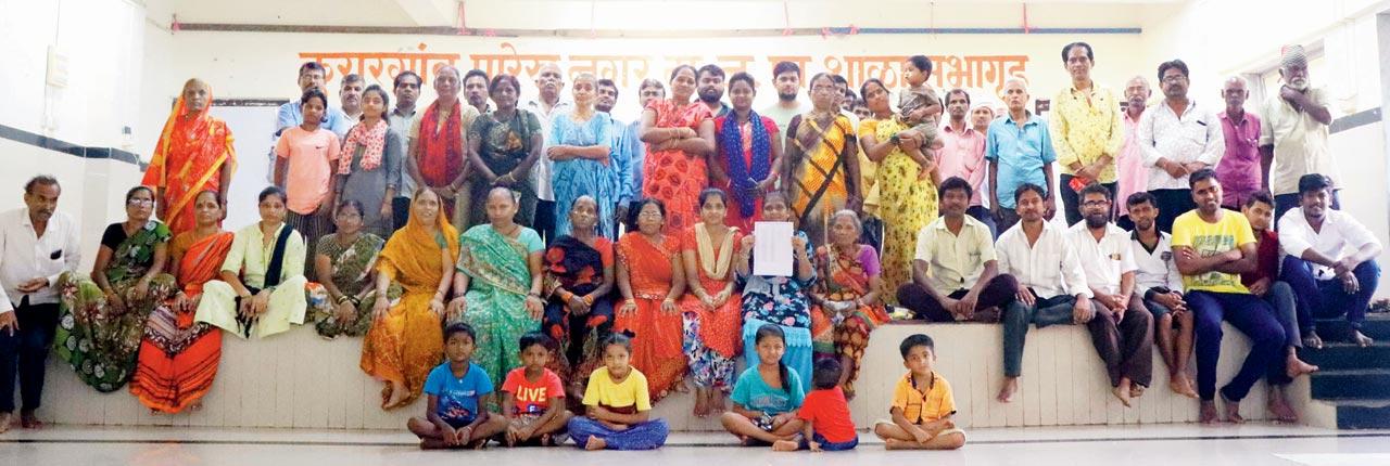 The families from Ambedkar Nagar at a temporary shelter at Parekh Nagar Municipal School at Malad Eas.