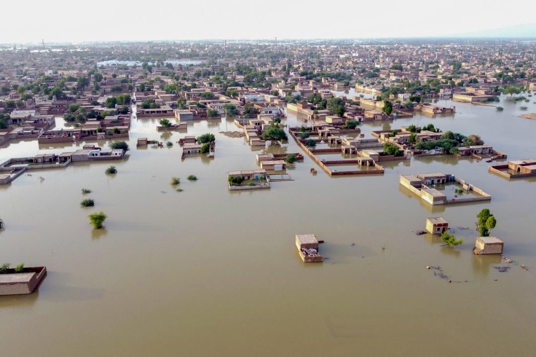 Aerial view shows a flooded residential area after heavy monsoon rains in Balochistan province. Pic/AFP
