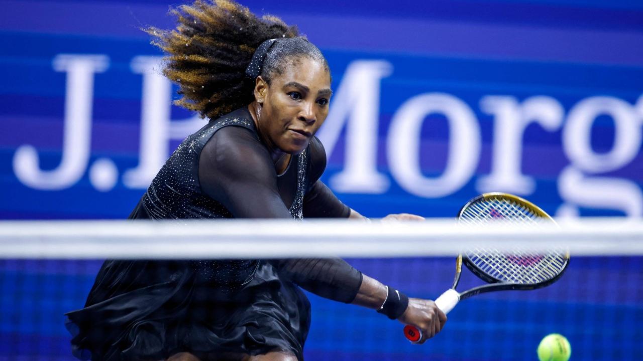 Serena Williams started the game in sublime fashion winning three back to back points. Here she can be seen returning a shot by Kovinc with great vigour. Pic/ AFP