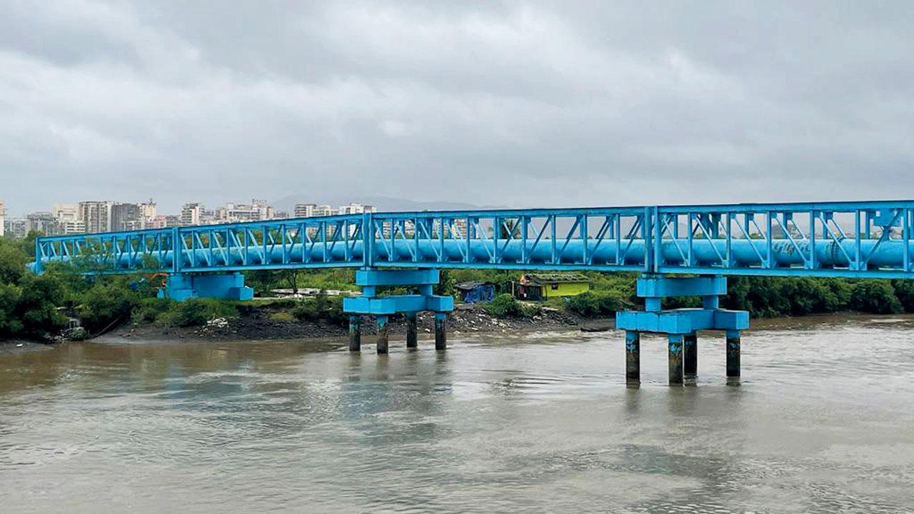 This pipeline runs parallel to the Kalamboli bridge. Both structures are in danger, say activists