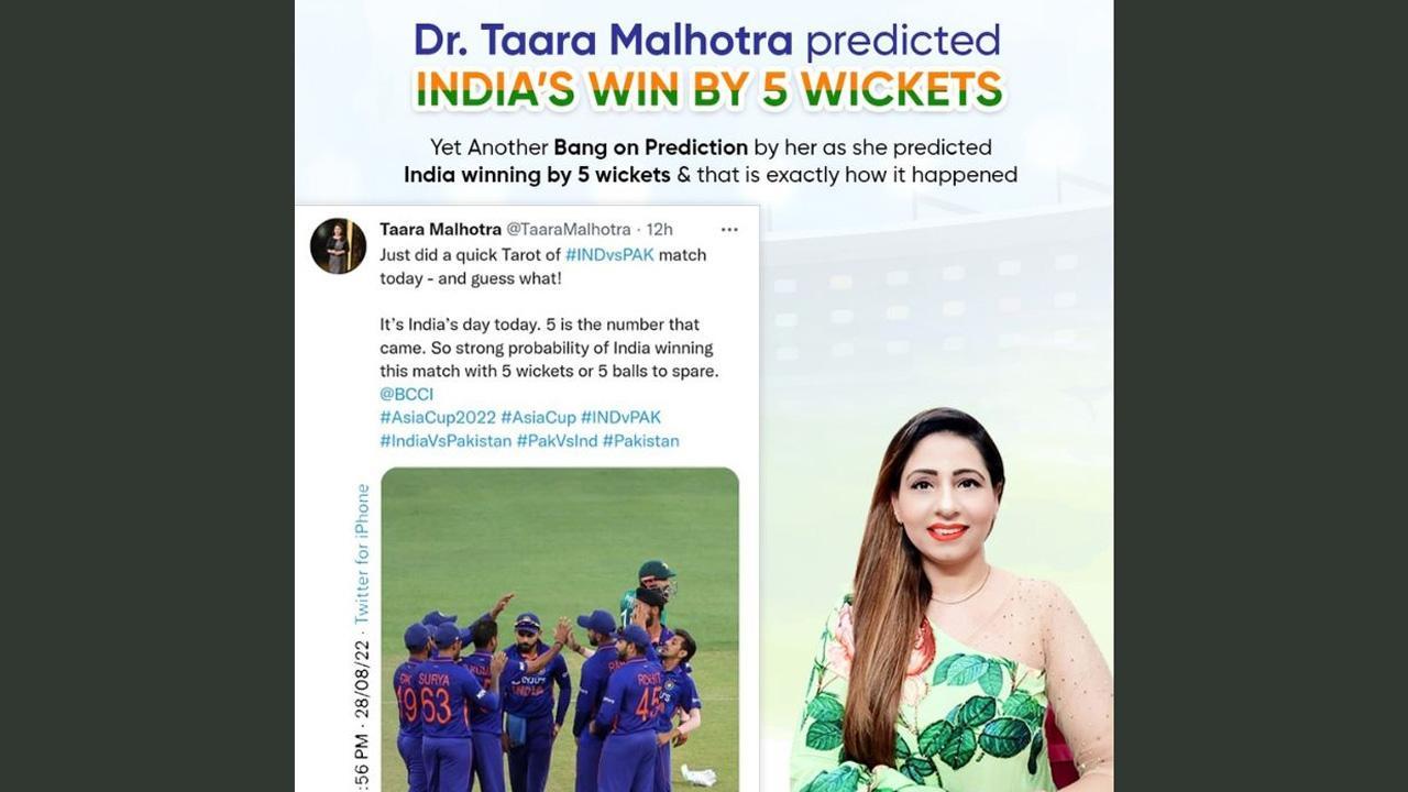 Yet another Bang on prediction by Dr. Taara Malhotra ... India won by 5 wickets already predicted by her!