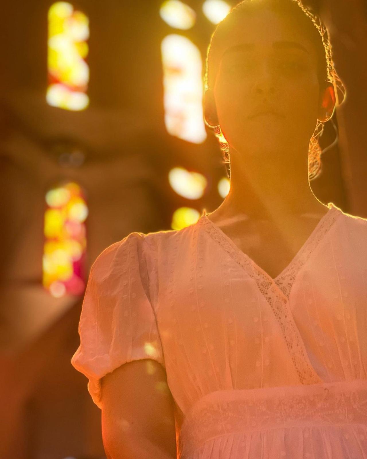 Vignesh also shared a series of pictures of Nayanthara in a dimly lit building in the country