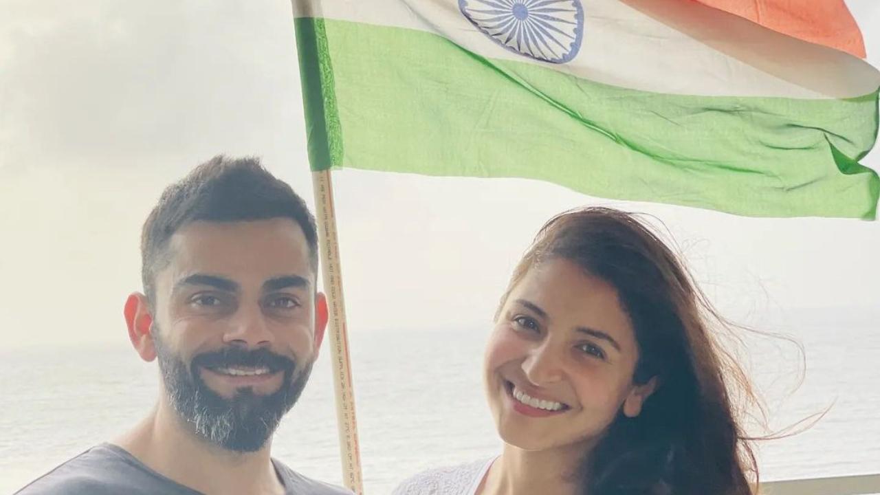 Star batter Virat Kohli with wife Anushka Sharma wished the people of India on it's 75th anniversary of Independence. Photo/Twitter