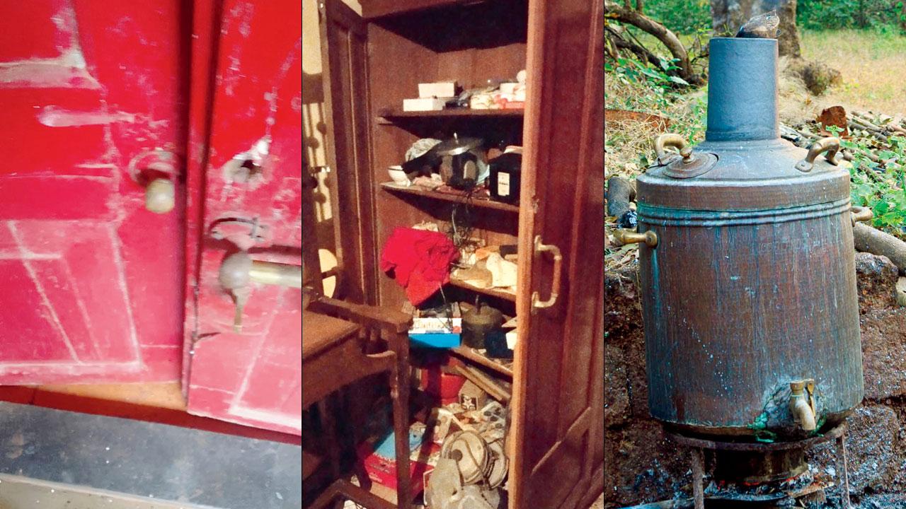 The broken door (left) the cupboards were ransacked (right) the perpetrators filched two water boilers