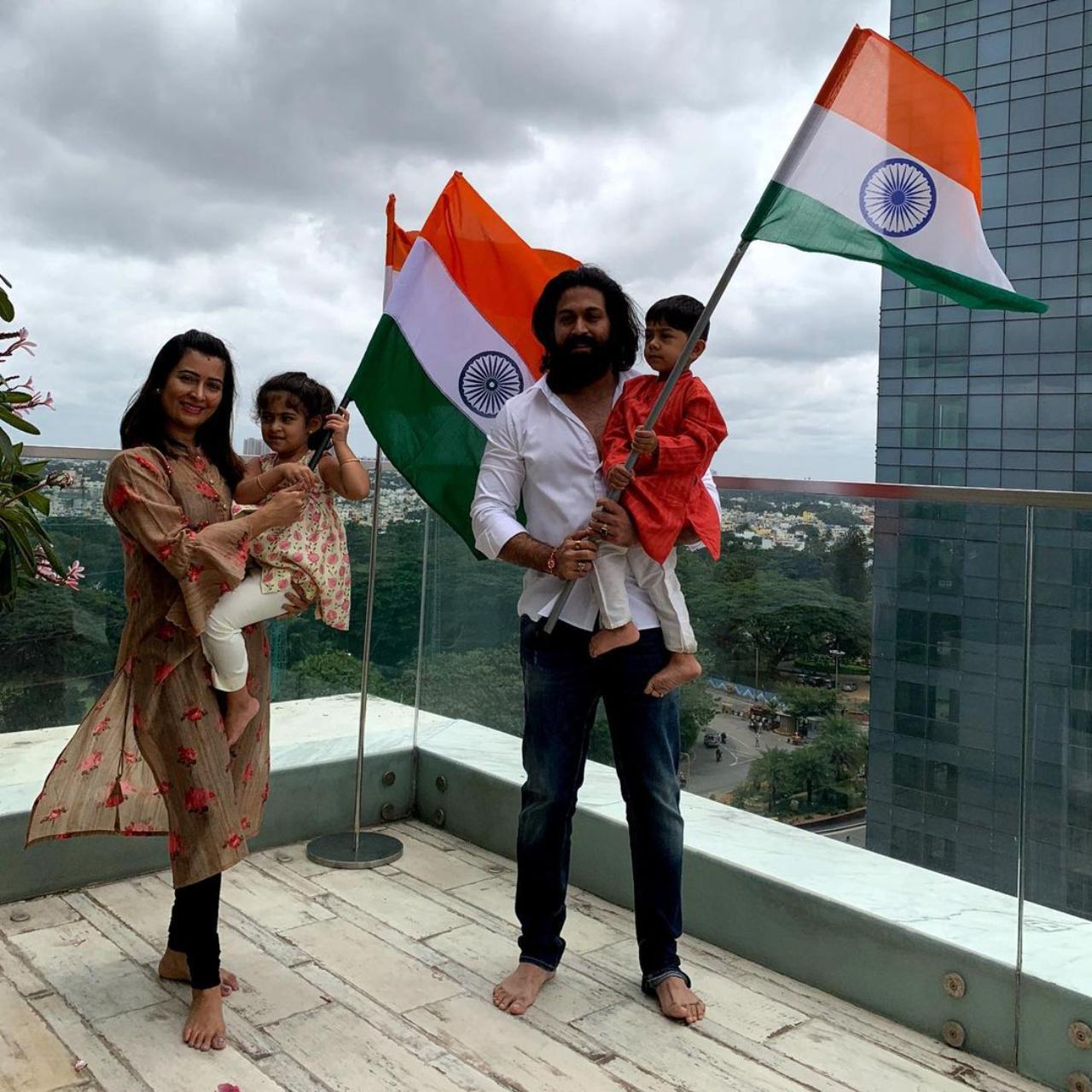 Yash
'KGF' star Yash participated in the Har Ghar Tiranga initiative and posed with his family members with the Indian national flying high at his home