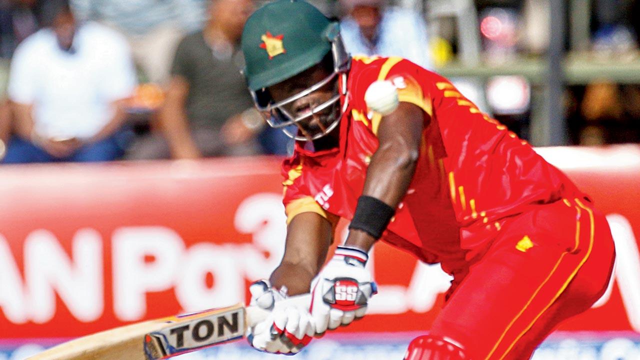 Chigumbura during his 54 not out against India in 2016. Pic/AFP