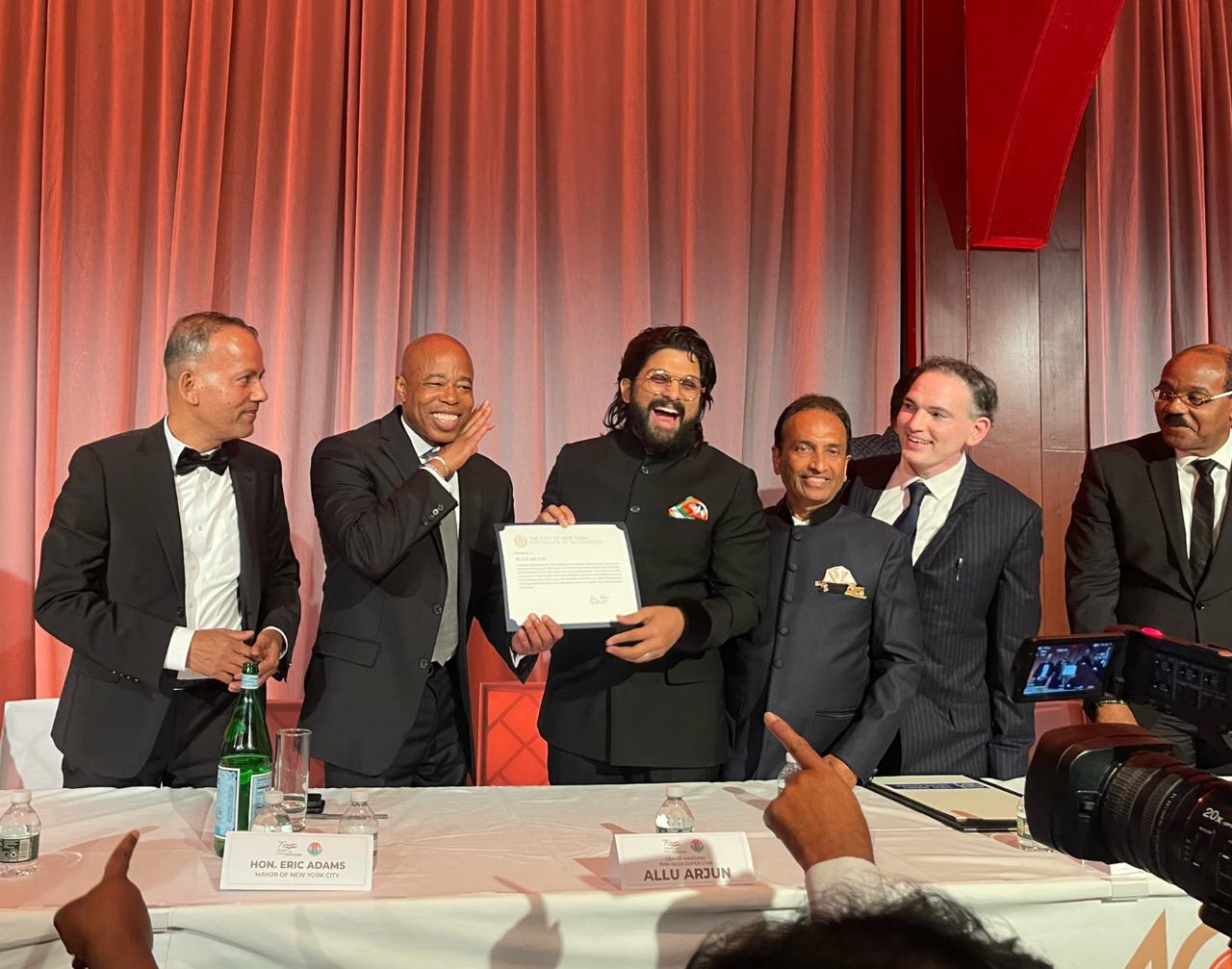 Actor Allu Arjun on Monday, was honoured by the Mayor of New York, Eric Adams as he represented India as the Grand Marshall in the annual Indian day parade. Taking to Instagram, the 'Pushpa' actor shared a post. The first post is a group picture, in which Allu could be seen sharing a happy moment with the mayor of New York, as he holds the certificate of recognition