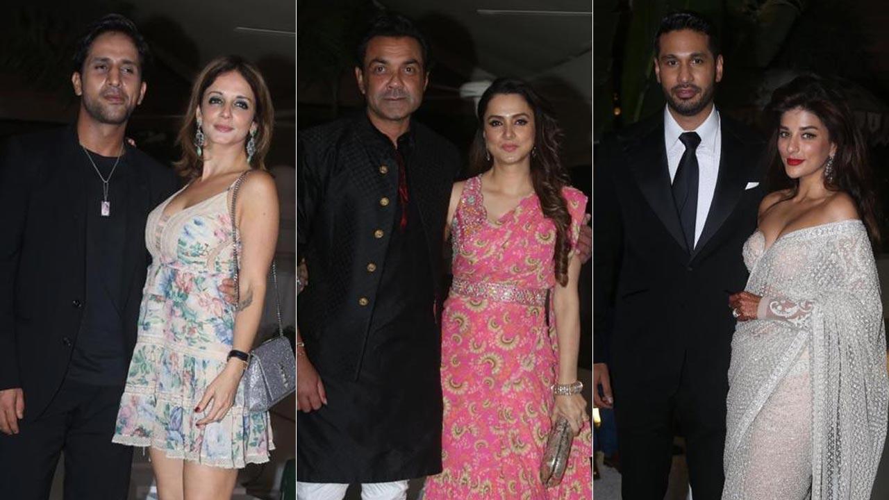 Arslan Goni, Sussanne Khan, Bobby Deol at Arjun-Carla's wedding reception