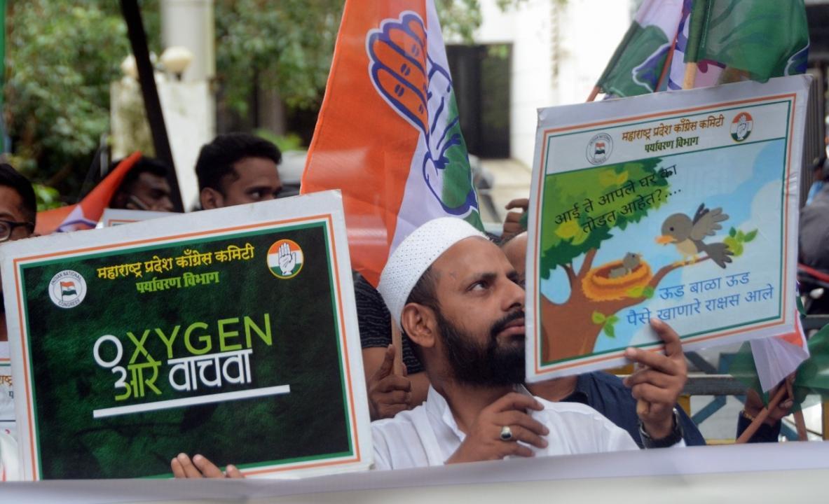 Congress protest near CM Shinde's Thane house against Metro car shed proposed at Aarey in Mumbai