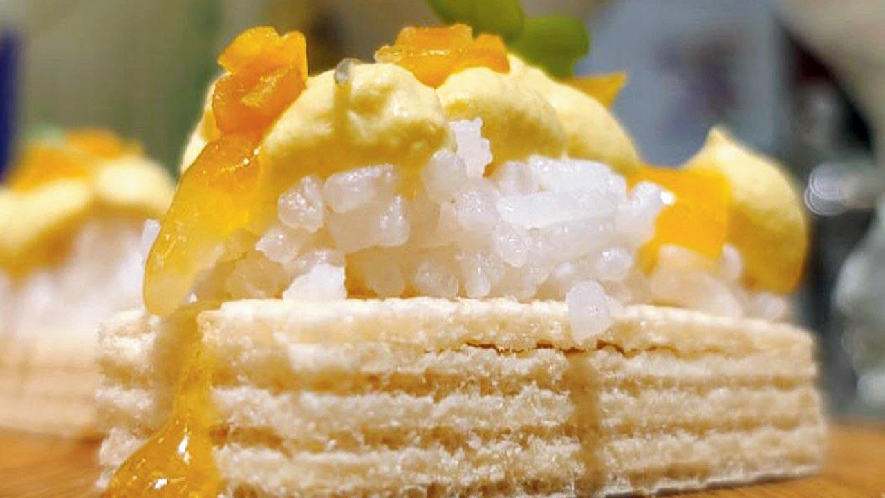 Sticky mango rice mille-feuille