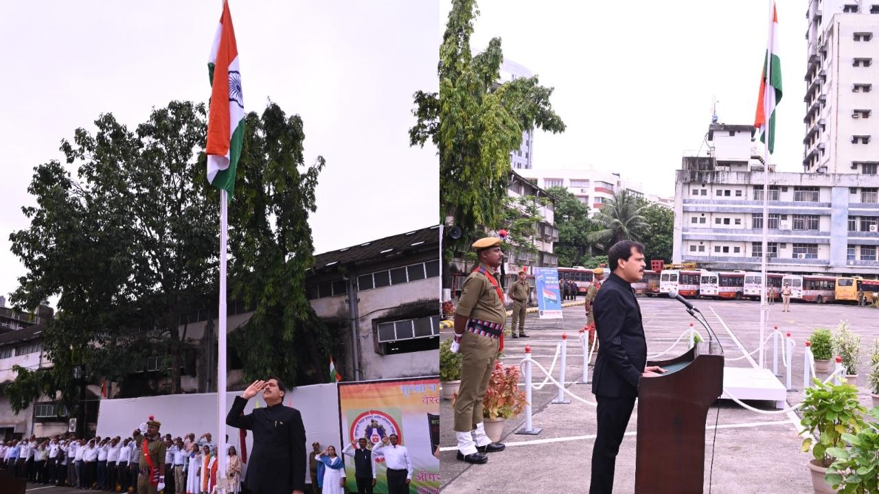 BEST General Manager Lokesh Chandra hoisted the national flag at the BEST Colaba headquarters.