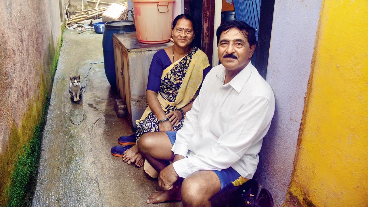 Fisherman Vishnu Hegde, 62, with wife Vanita at his Patil Gully home. Struggling with financial losses due to dwindling fresh catch and ocean pollution, Hegde says he tapped into traditional wisdom of a net installation to trap plastic waste