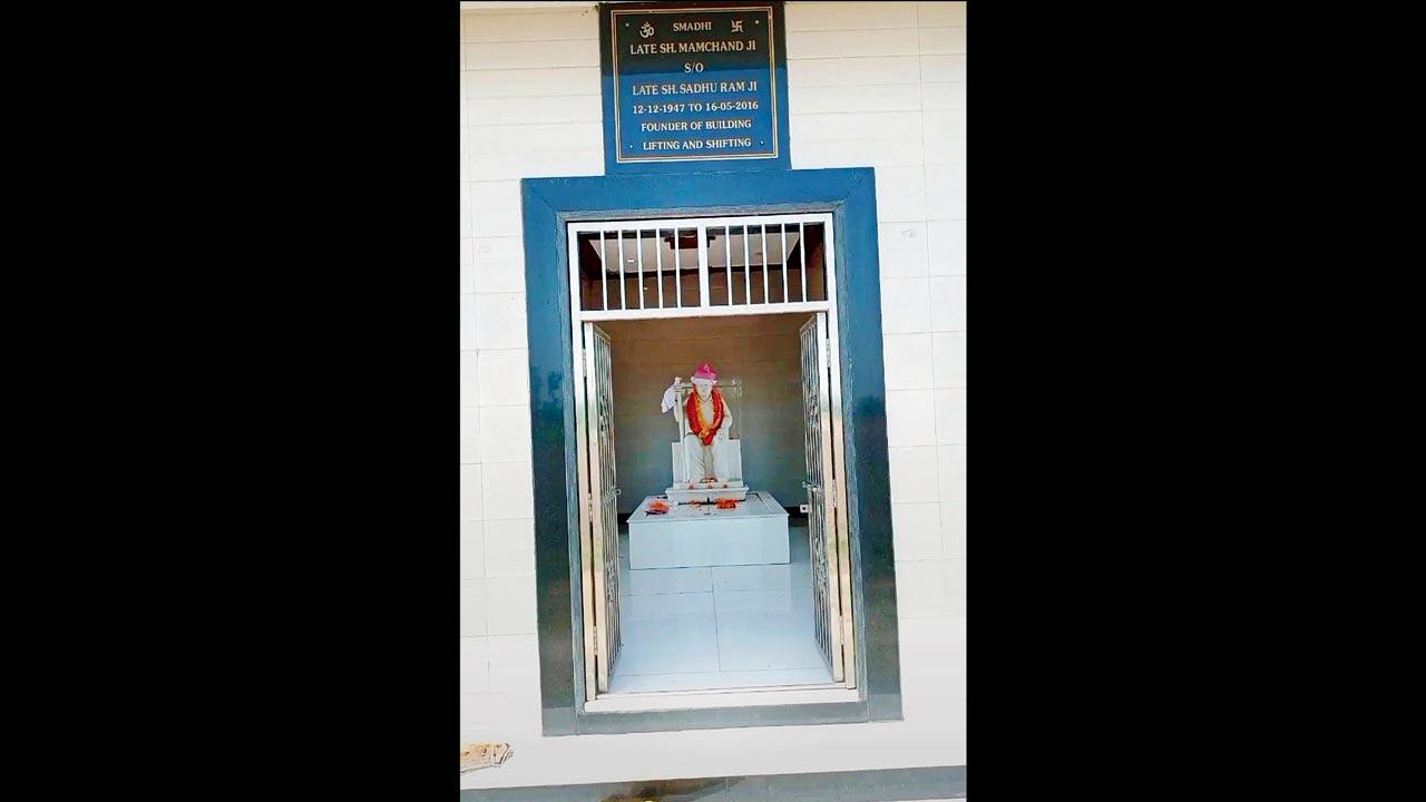 A temple built in honour of late contractor Mamchand Chouhan, who his grandson Surender Kumar claims “invented” the shifting technology, in Teen Ka Majra, Yamuna Nagar