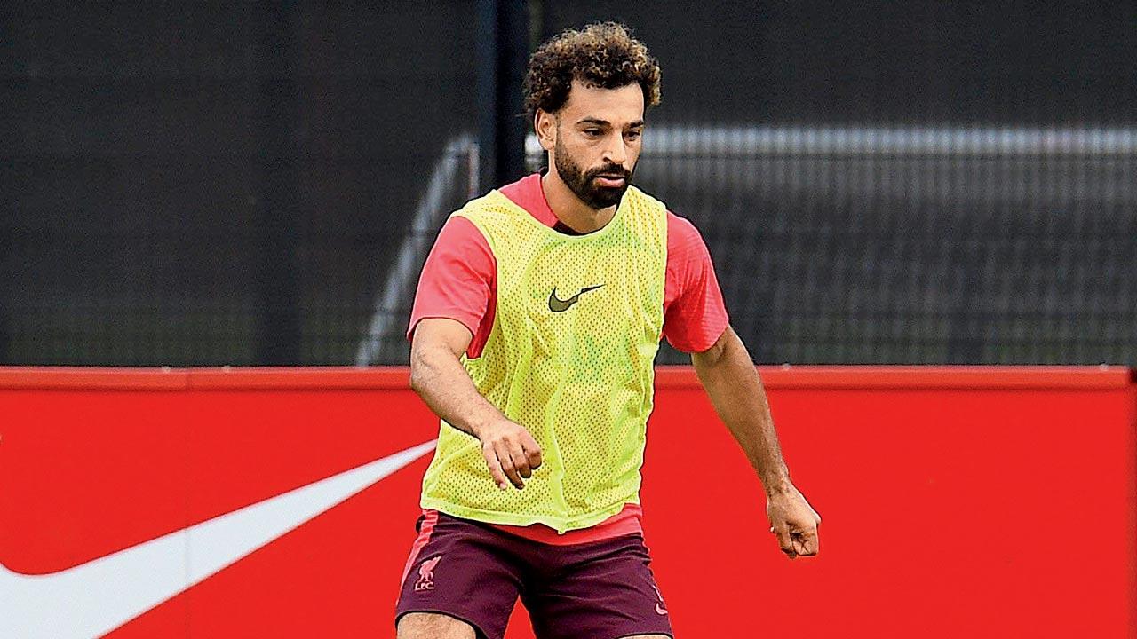 Liverpool’s star striker Mohd Salah during a training session