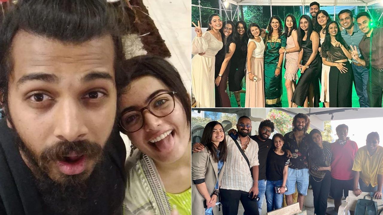 Collage of Rashmika Mandanna with her friends