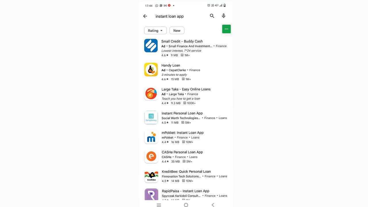 A screenshot of a search for loan apps on Play Store. Representation pic