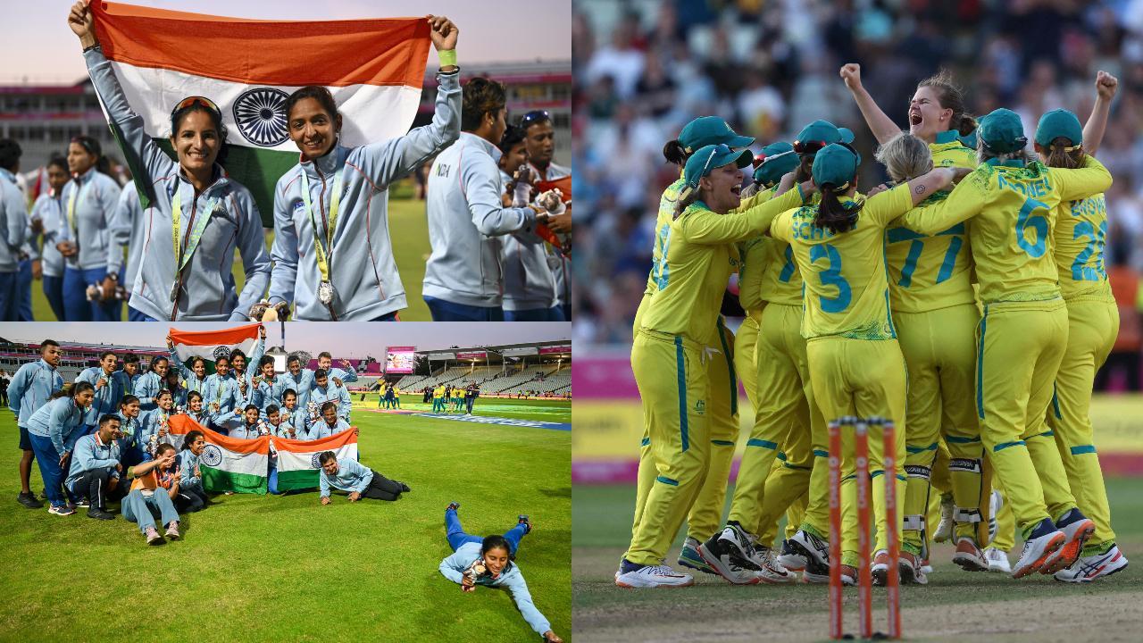 A collage of India vs Australia gold medal match. Photos/AFP-PTI