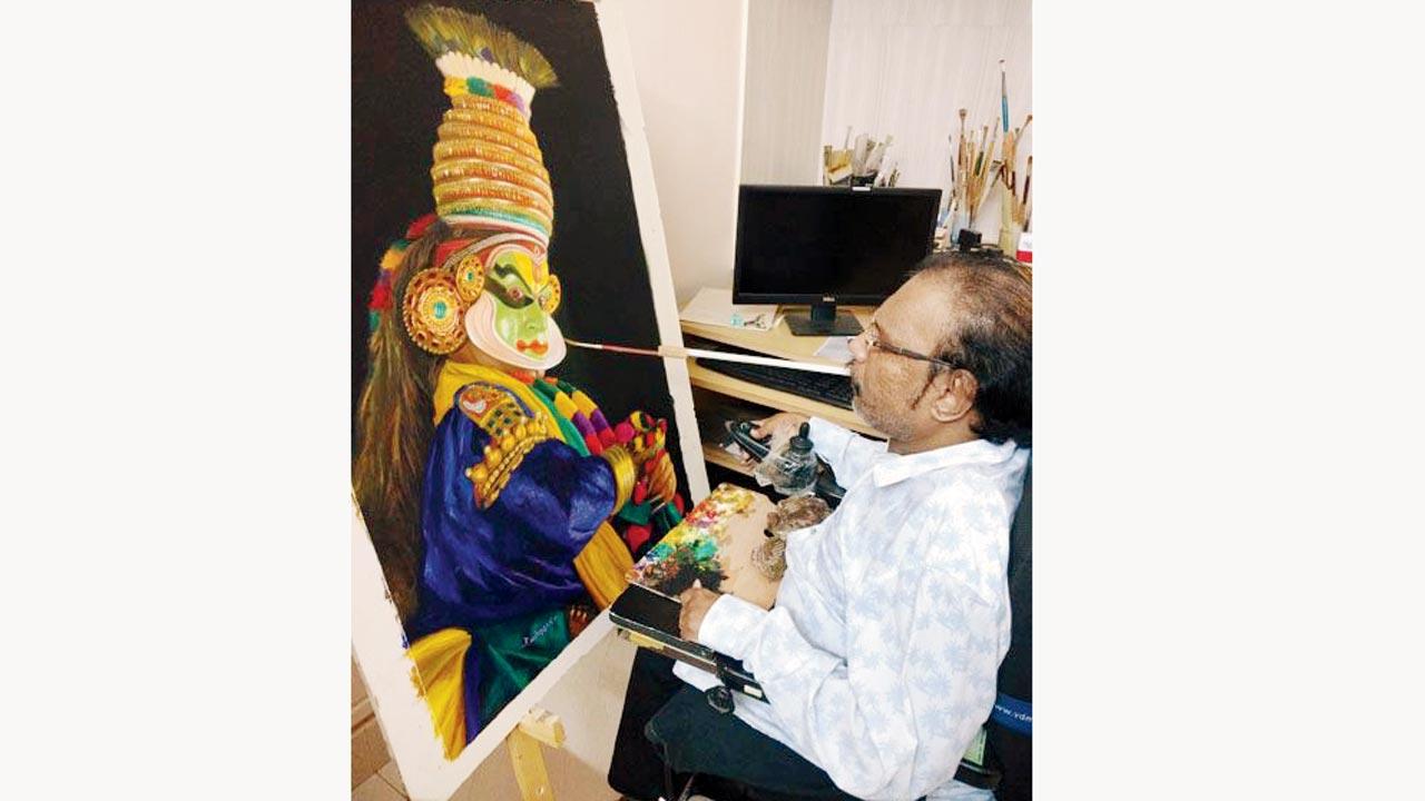 Artist MV Ravindran uses oil and acrylic paint for his paintings. Pic Courtesy/imfpa.org