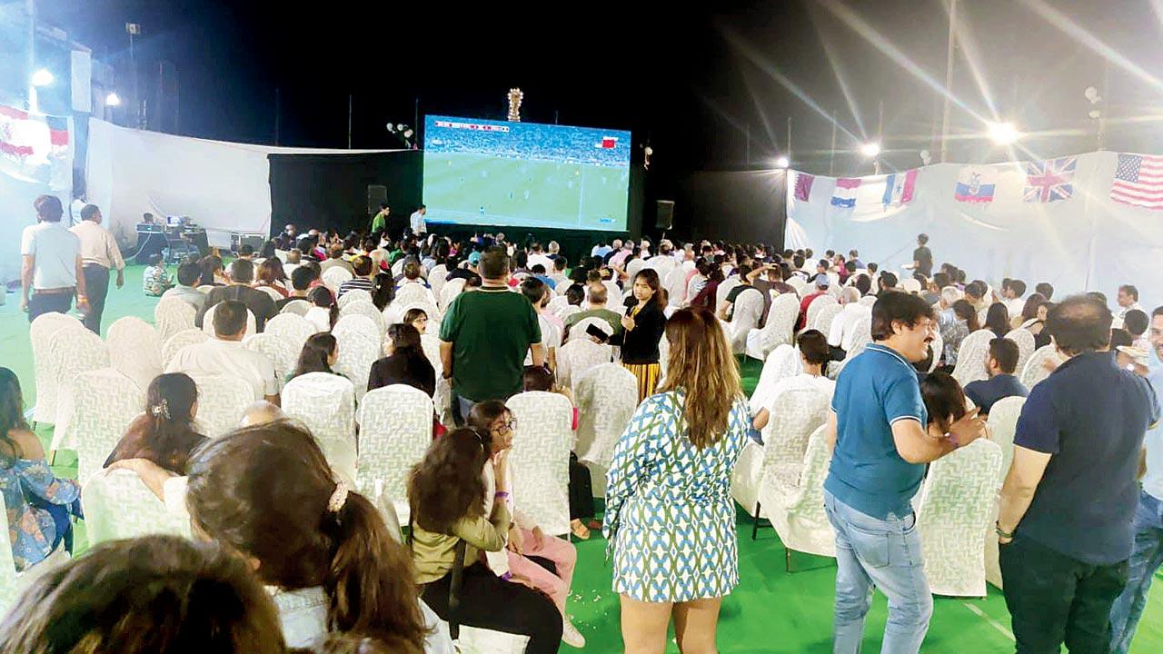 The Garware Club House terrace where the match was streamed on Sunday
