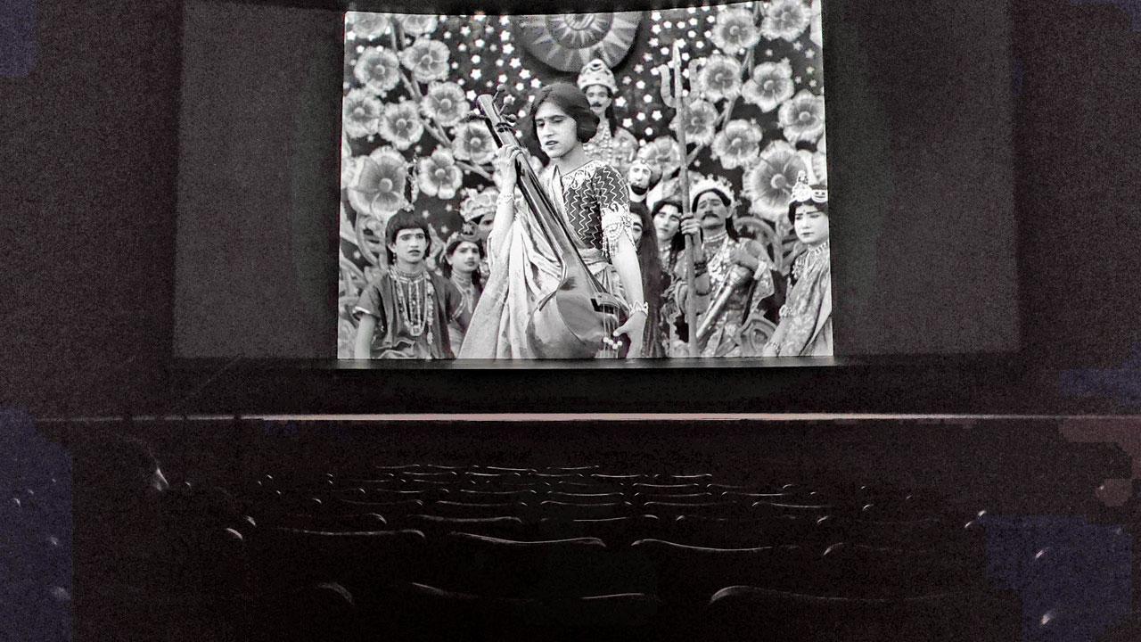 A moment from the silent film, Behula, at the screening