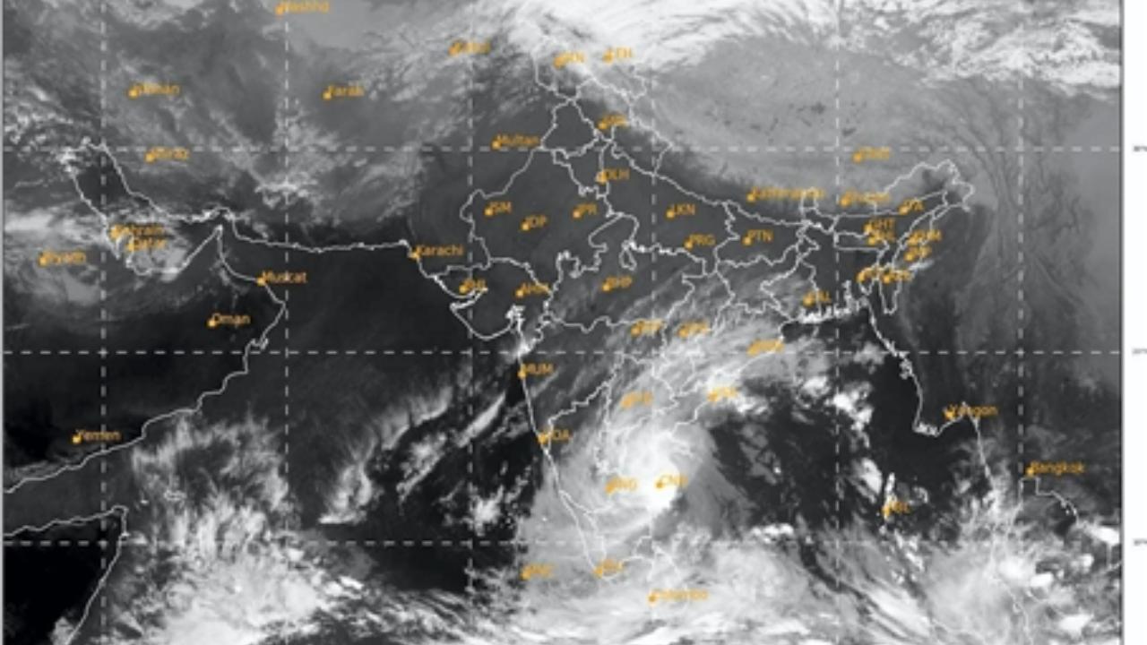 Satellite image taken between 06:00 pm to 06:26 pm IST shows the location of Cyclone Mandous, in the Bay of Bengal dated December 9, 2022