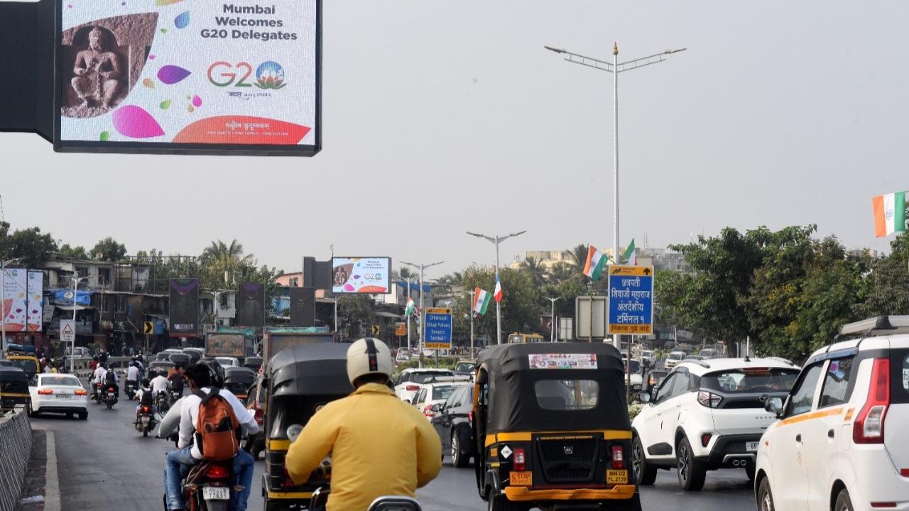 The Mumbai traffic police has imposed restrictions on vehicular traffic in parts of the city in view of the G20 meetings Pic/Sameer Markhande Read More