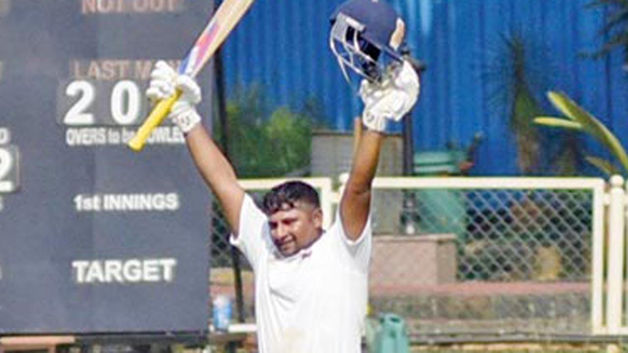 Sarfaraz Khan celebrates his century yesterday