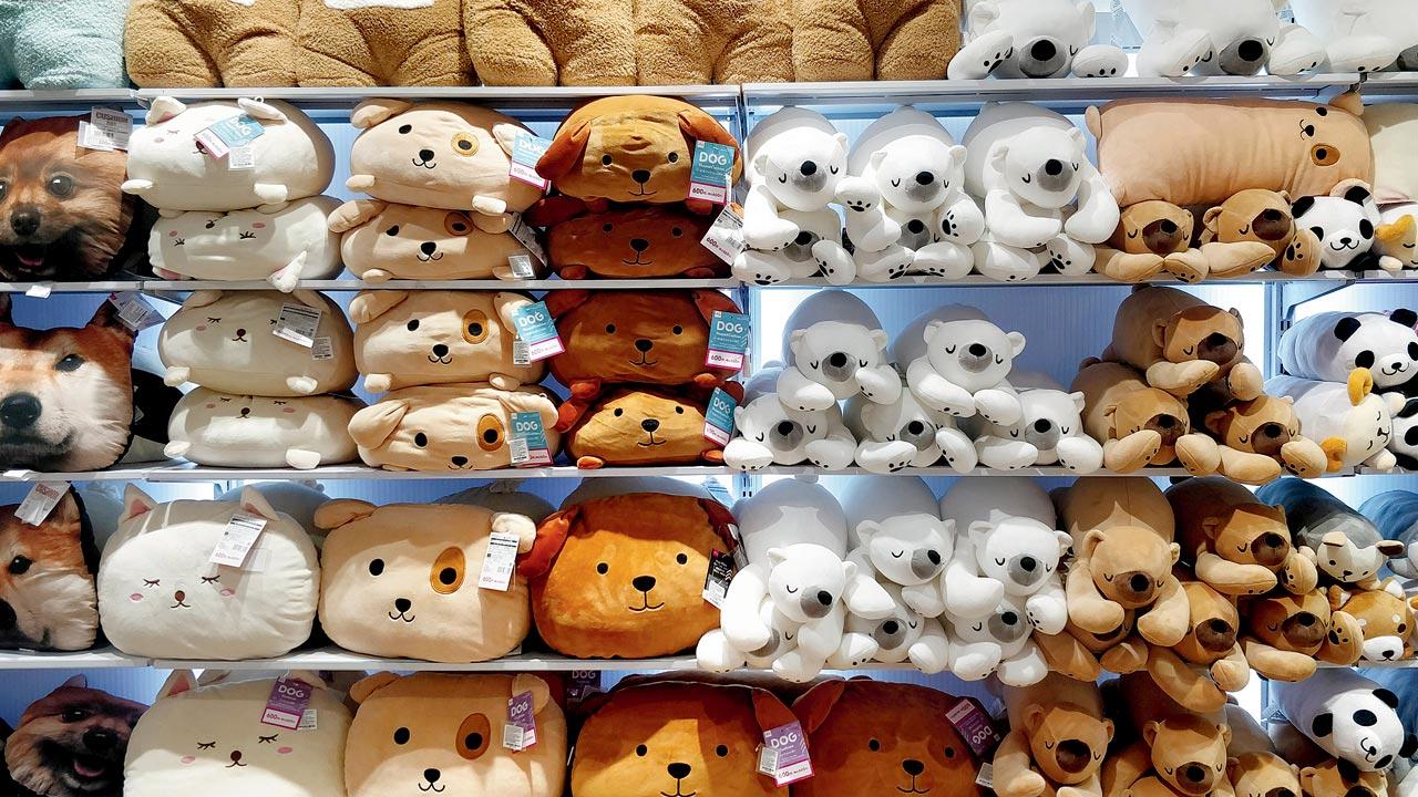 A rack of stuffed toys
