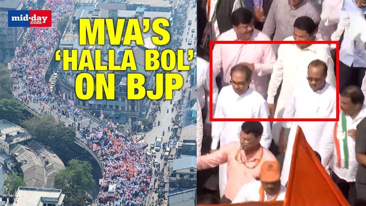 Uddhav, Ajit Pawar Join MVA’s ‘Halla Bol’ Morcha Against Shinde-Led Govt