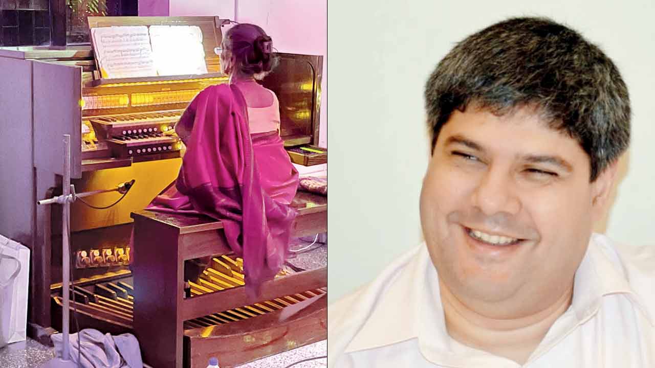 Meeta Moses plays the organ on Christmas Eve (right) Anthony Gomes