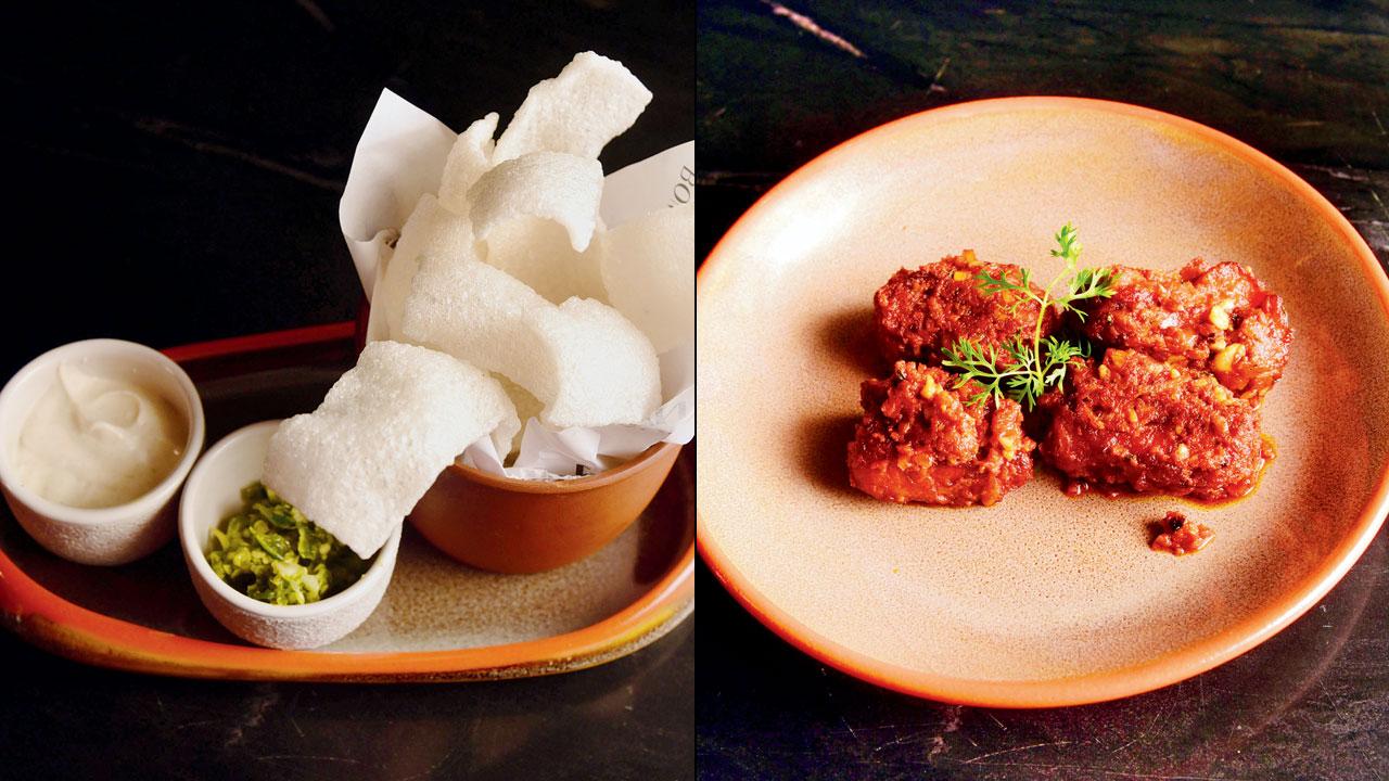 Parsi papad and Naga chilli pork