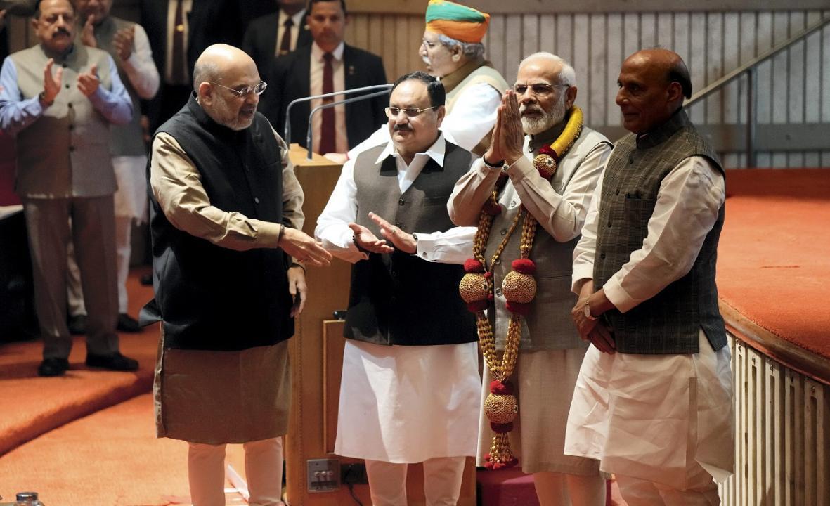PM Modi felicitated at BJP meeting over record-breaking win in Gujarat polls