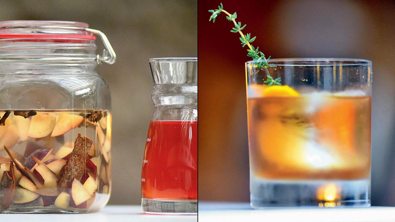 They use clarification method to make a turmeric syrup along with mango (right) Plum Liqueur is made with fruit infused in water, sugar and tequila. Pics/Shadab Khan