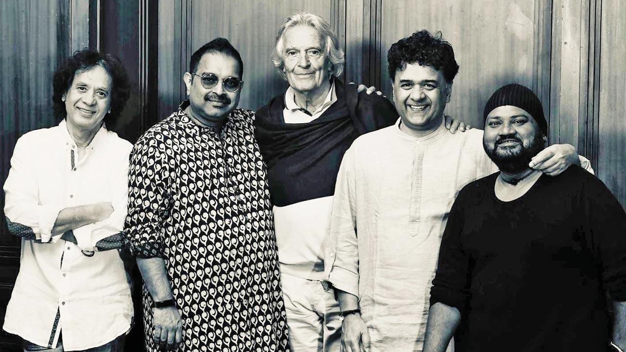 (From left) Zakir Hussain, Shankar Mahadevan, John McLaughlin, Ganesh Rajagopalan and V Selvaganesh. Pic Courtesy/@RememberShakti on Facebook