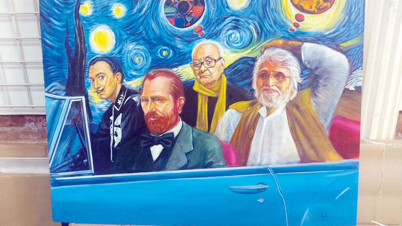Atul Chaudhari’s artwork featuring Salvador Dali, Vincent Van Gogh, SH Raza and MF Husain