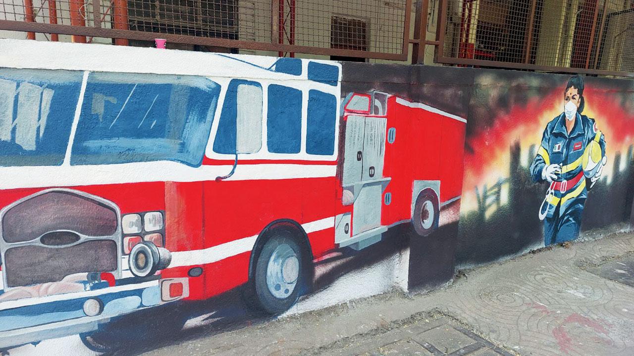 The wall art outside Worli fire brigade