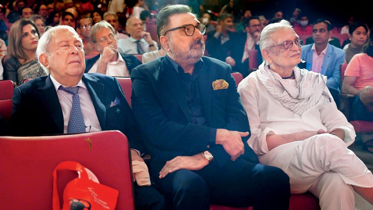 (From left) Dr Yusuf Hamied, chairman of Cipla, actor Boman Irani and lyricist Gulzar at the opening session. Pics Courtesy/Film Heritage Foundation