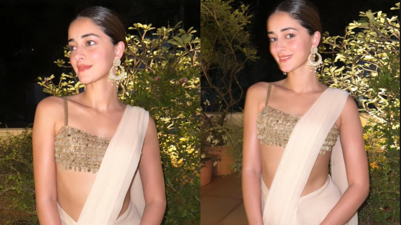 Ananya Panday dazzles in golden-ivory saree