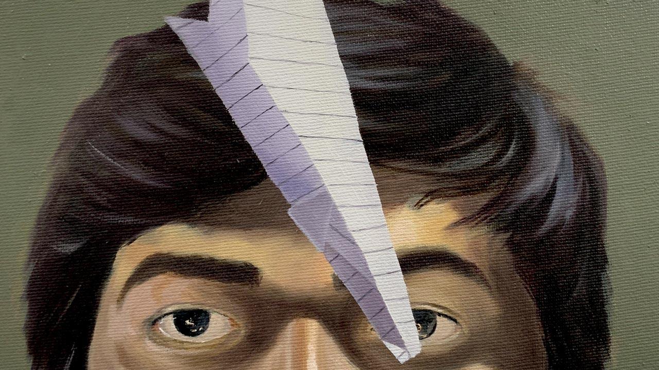 Portrait with a Paper Plane  (oil on canvas)
