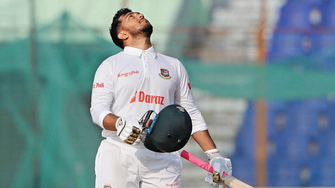 Bangladesh’s Zakir Hasan thanks the heavens after scoring a ton